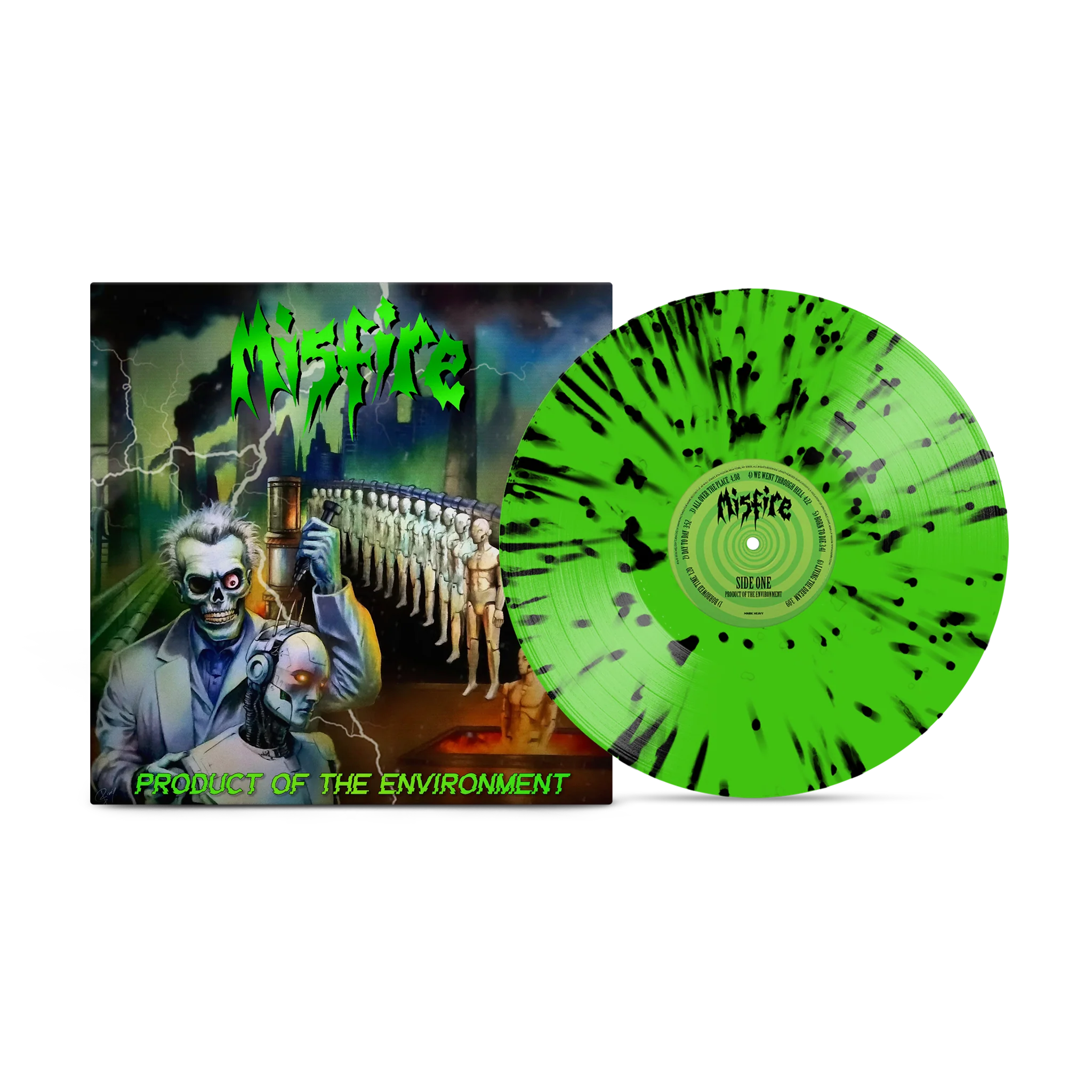Misfire - Product Of The Environment Neon Green with Black Splatter Vinyl